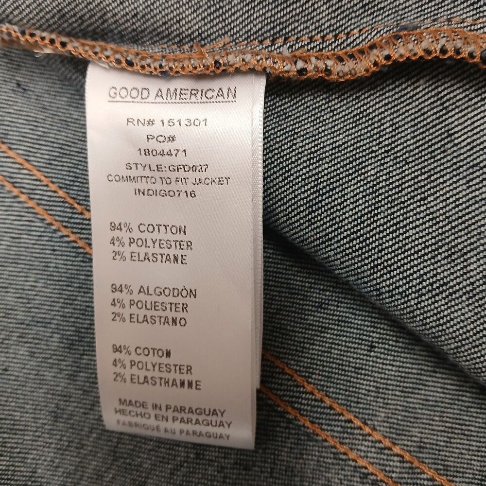 Good American Commit To Fit Denim Blue Jean Jacket NWT Small Dark Wash Cropped - Picture 10 of 12